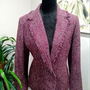 Pursuits Ltd, Plum & Cream Frayed Woven Blazer